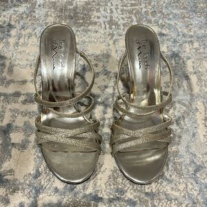 Nina sparkly silver heels with clear heel. The Touch of Nina